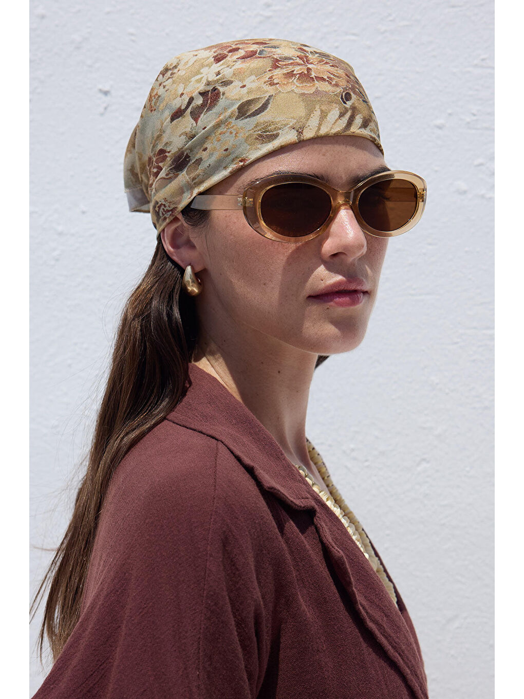 Haki Desenli Pamuklu Fular Vıntage-4