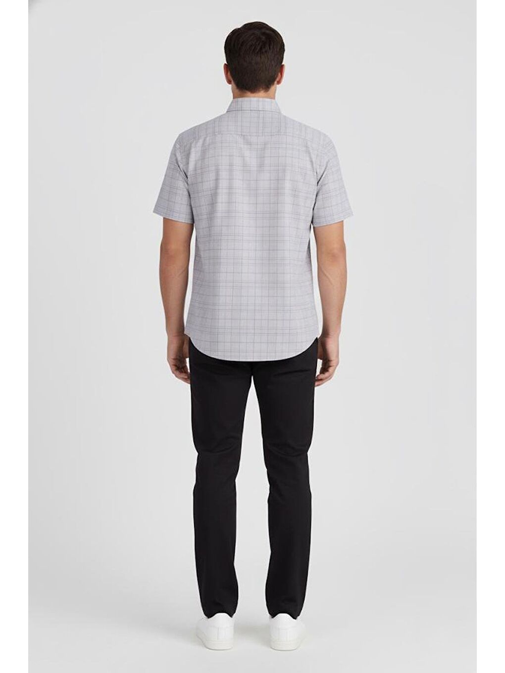 Erkek Bej Kısa Kollu Ekose Desenli Pamuk Gömlek – Düğmeli Yaka-2