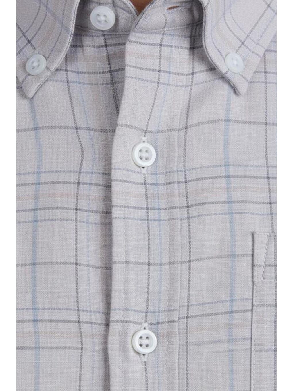 Erkek Bej Kısa Kollu Ekose Desenli Pamuk Gömlek – Düğmeli Yaka-3