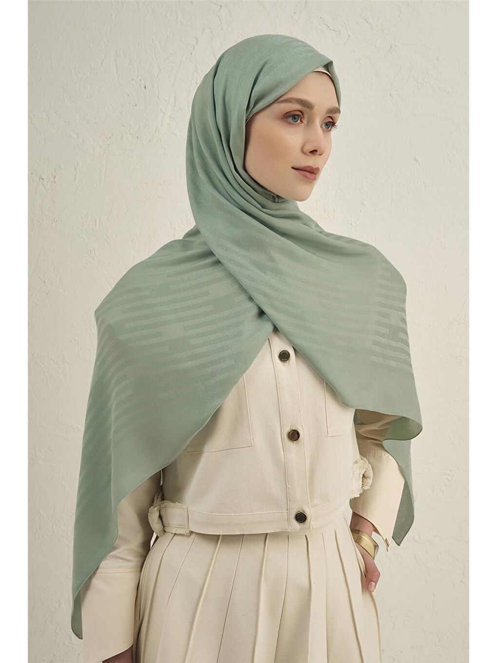 Yeşil Lyocell Viscon Stripes Şal 2 55