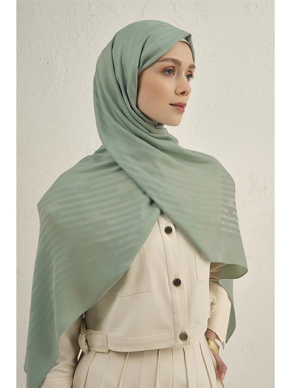 Yeşil Lyocell Viscon Stripes Şal 2 55-1