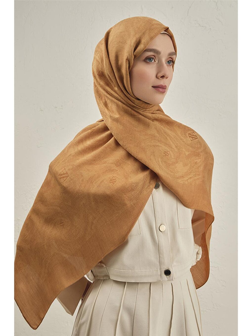 Turuncu Woolair Dalga Monogram Şal 1 72-1