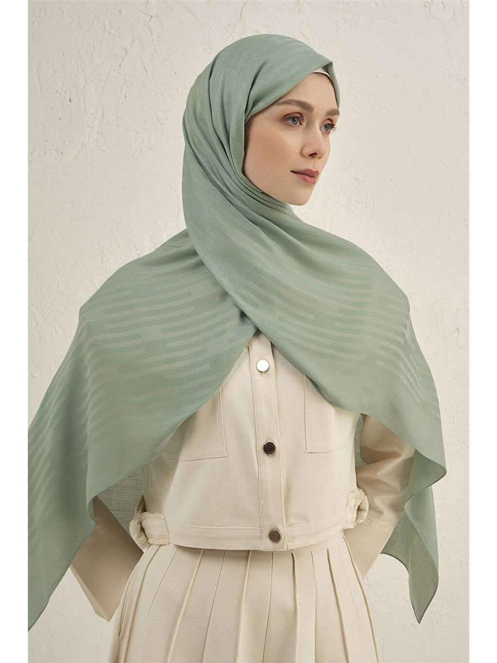 Yeşil Lyocell Viscon Stripes Şal 2 55-2