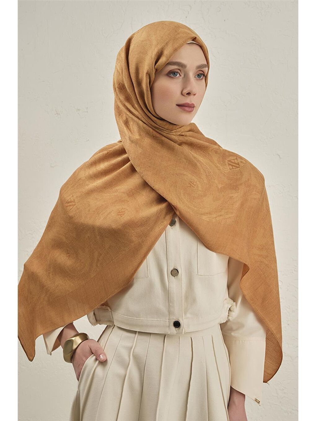 Turuncu Woolair Dalga Monogram Şal 1 72-2