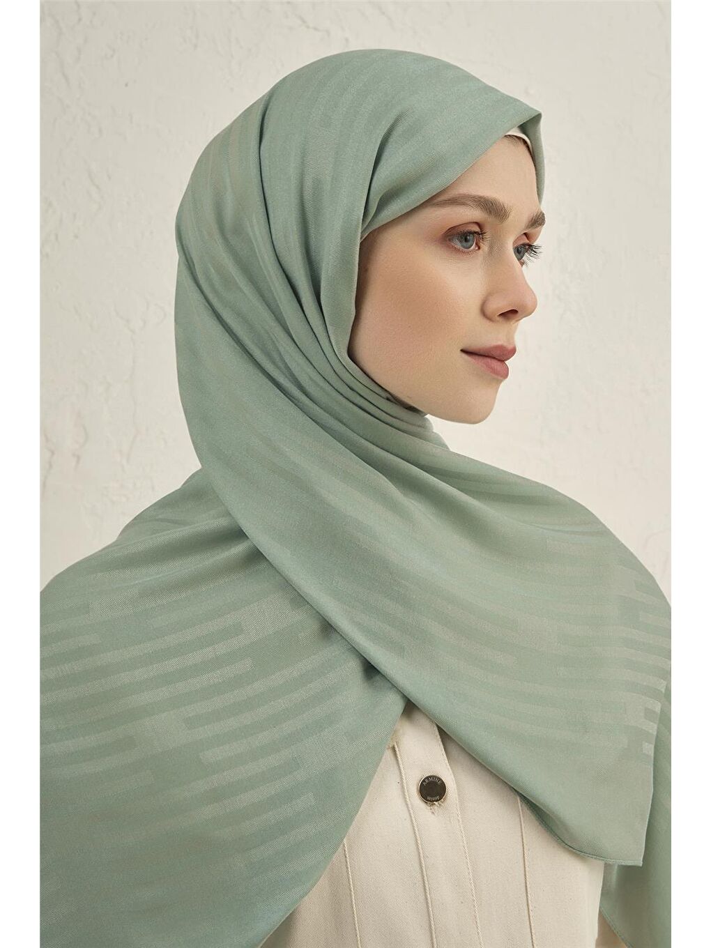 Yeşil Lyocell Viscon Stripes Şal 2 55-3