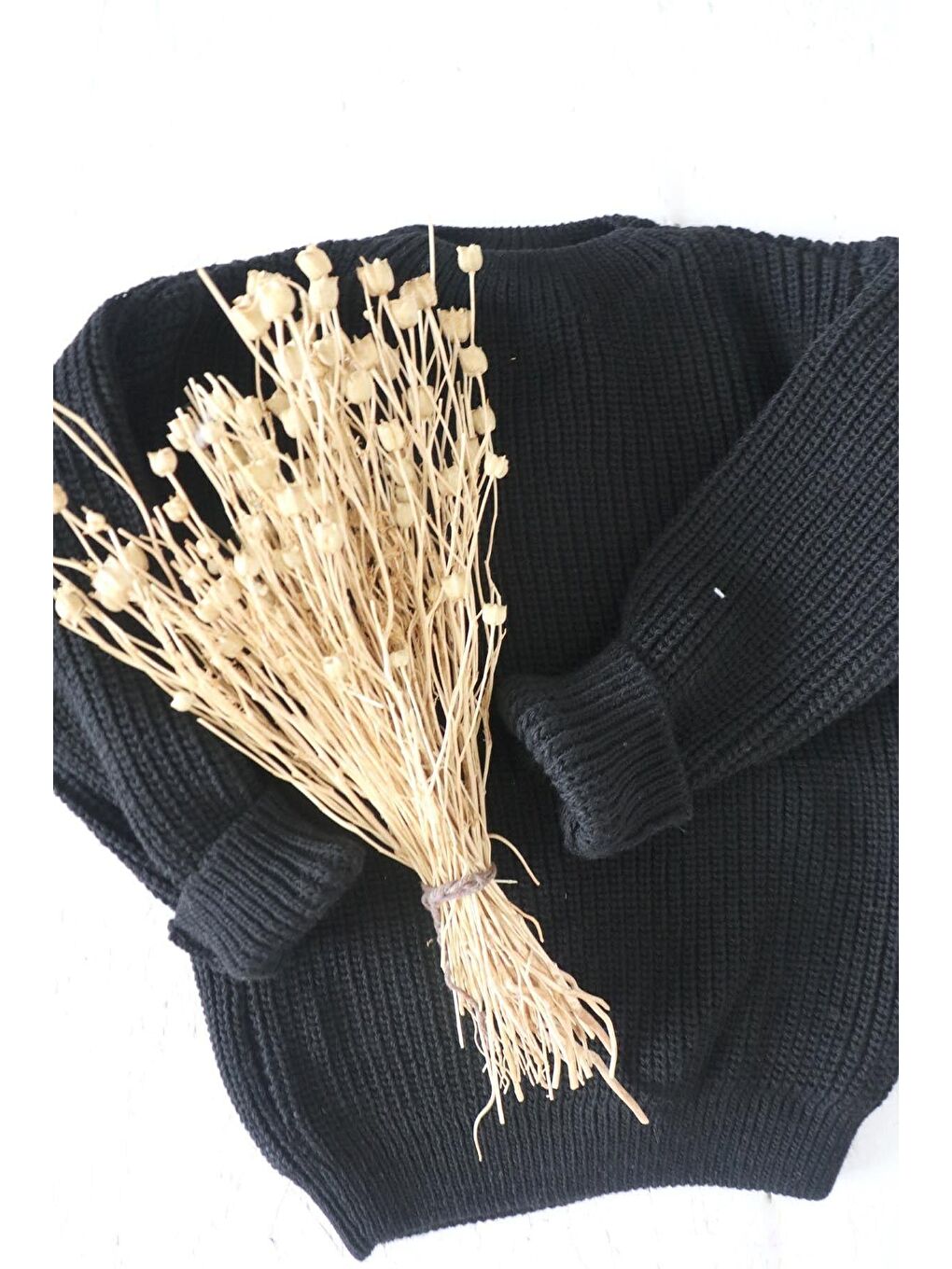 Siyah Unisex Bisiklet Yaka Örme Triko Kazak-1