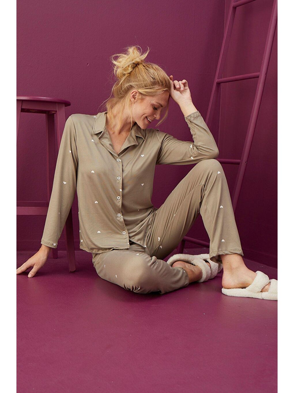 Yeşil Bamboo Düğmeli Pijama Takım 1503 -3