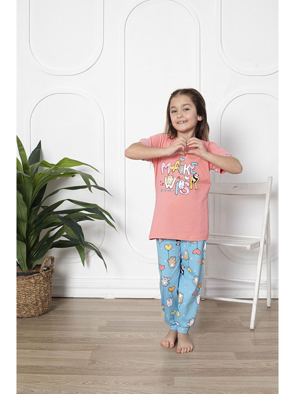 Kapi Kids Pembe-Somon Kız Çocuk Make Wish Pandacık Baskılı Pijama Takımı 11-15 Yaş 6080 - 2