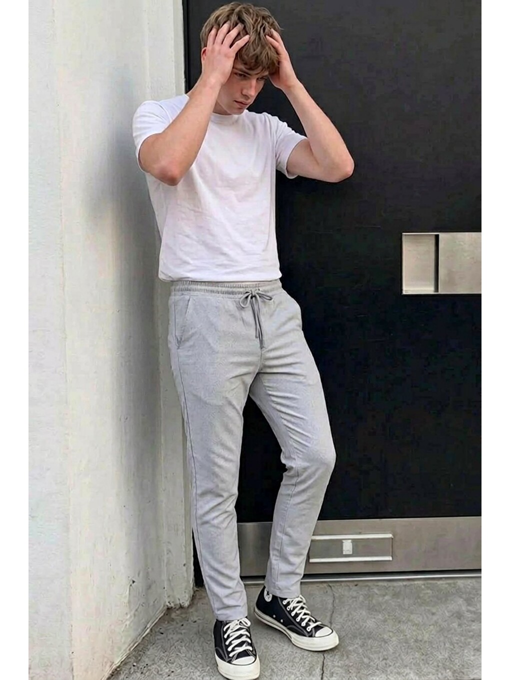 Beyaz Erkek Lastikli Çift Cepli A.Gri Jogger Pantolon-1