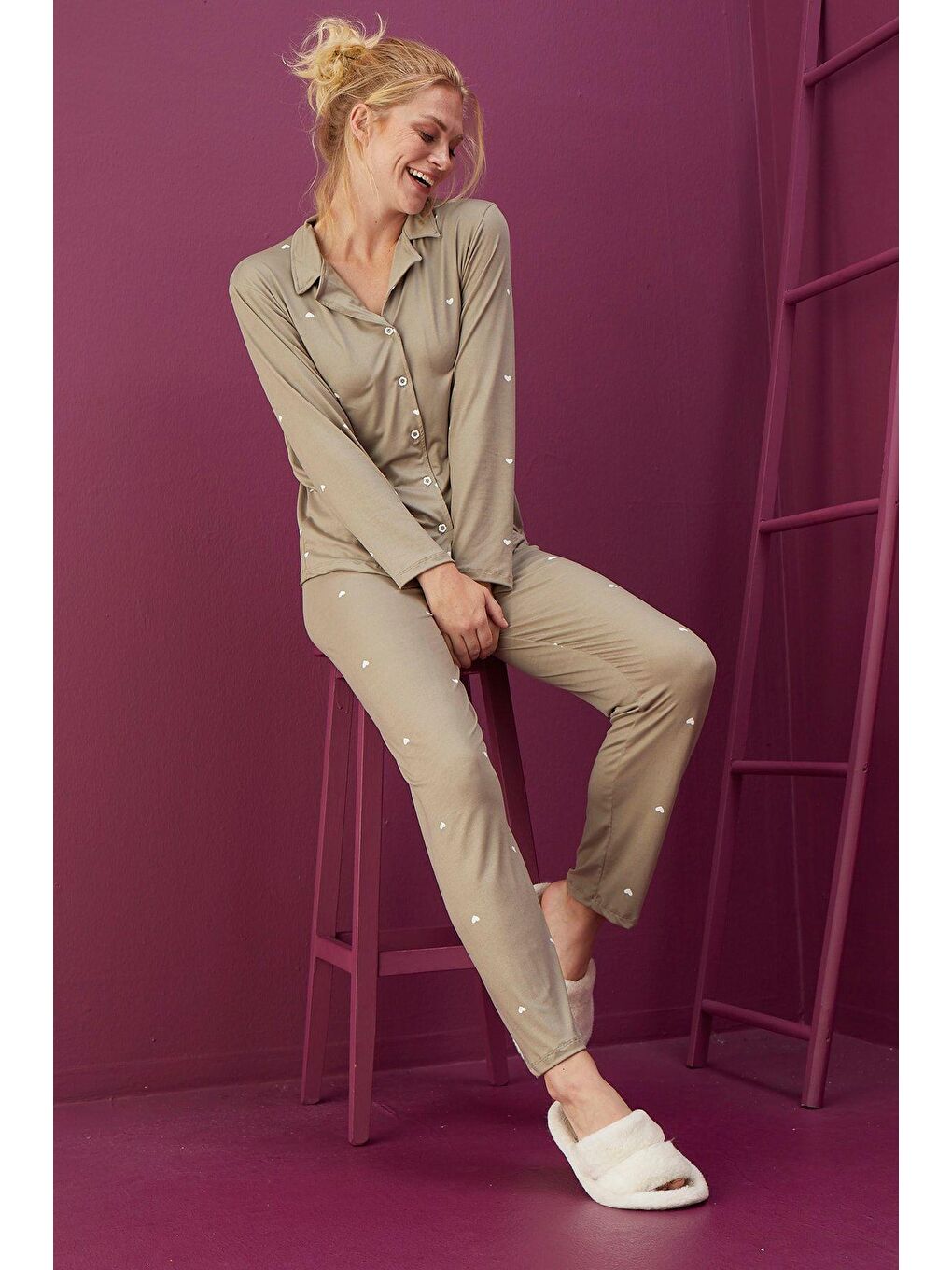 Yeşil Bamboo Düğmeli Pijama Takım 1503 -3-1