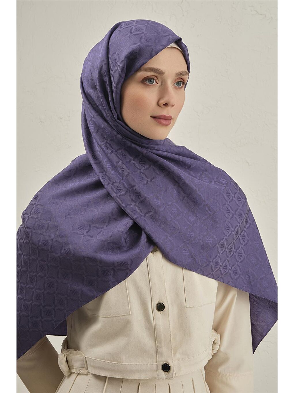 Mor Pamuk Floş Çapraz Desen Şal 2 45-1