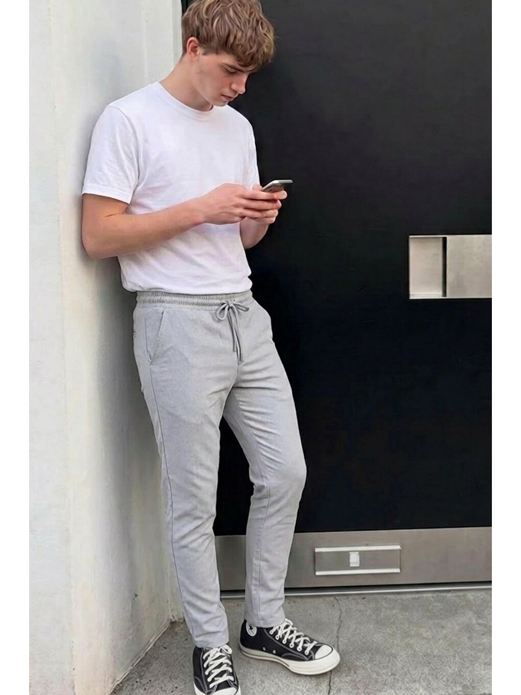 Beyaz Erkek Lastikli Çift Cepli A.Gri Jogger Pantolon-2