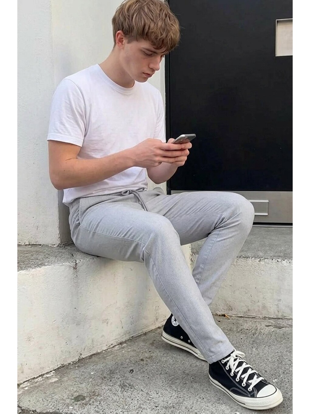 Beyaz Erkek Lastikli Çift Cepli A.Gri Jogger Pantolon-3