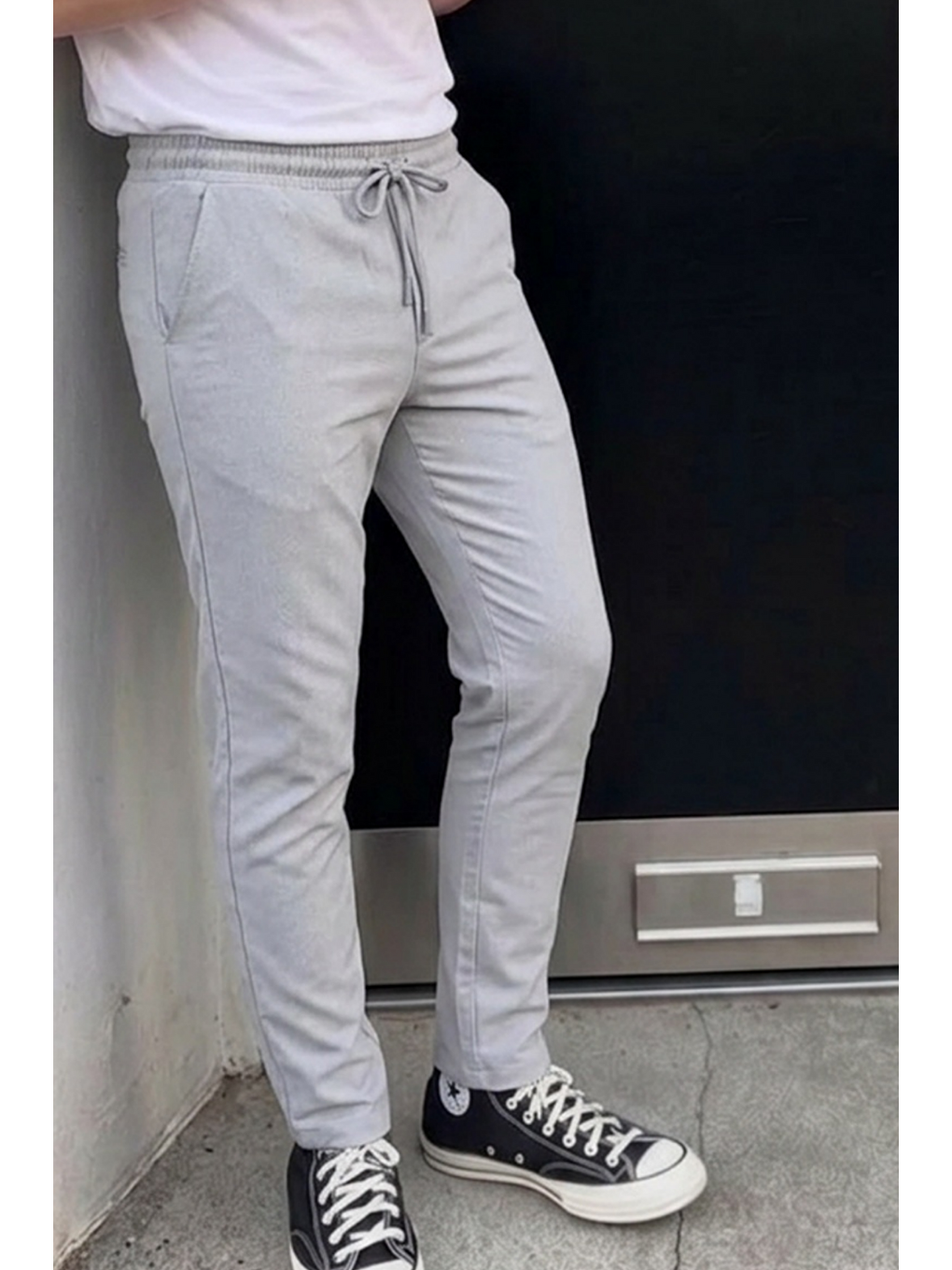 Beyaz Erkek Lastikli Çift Cepli A.Gri Jogger Pantolon-4