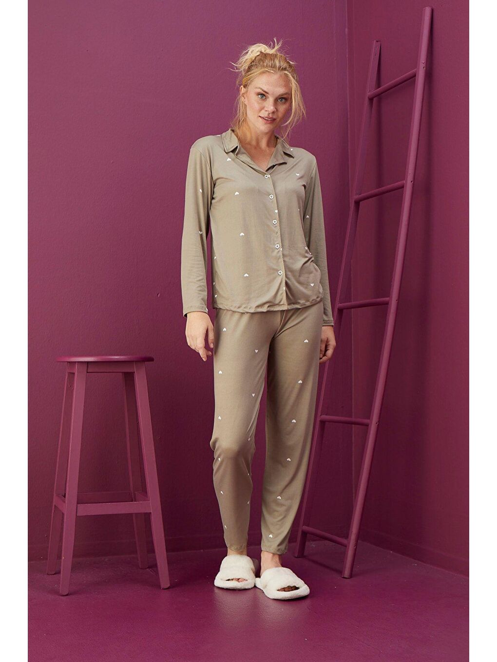 Yeşil Bamboo Düğmeli Pijama Takım 1503 -3-2