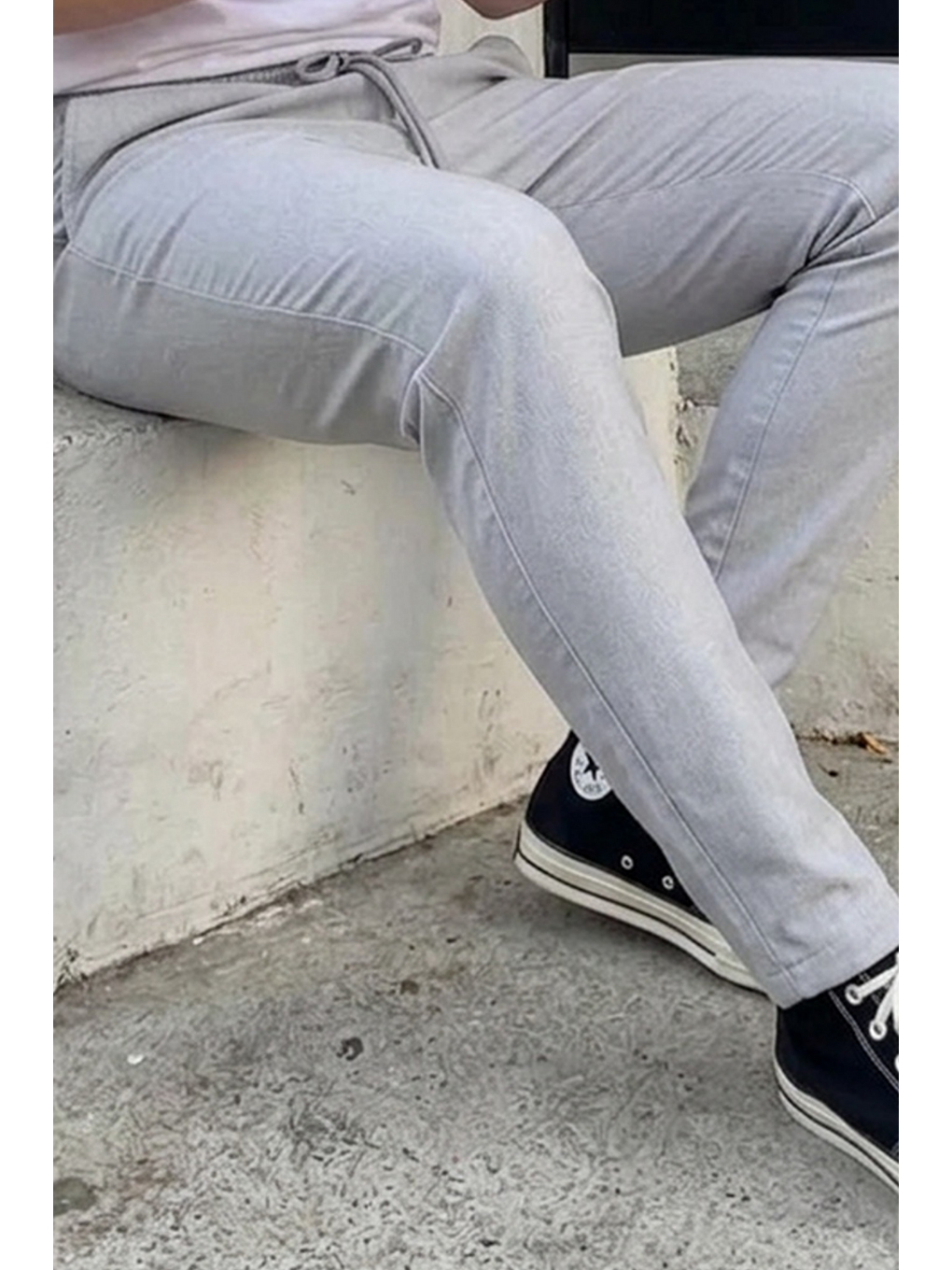 Beyaz Erkek Lastikli Çift Cepli A.Gri Jogger Pantolon-5