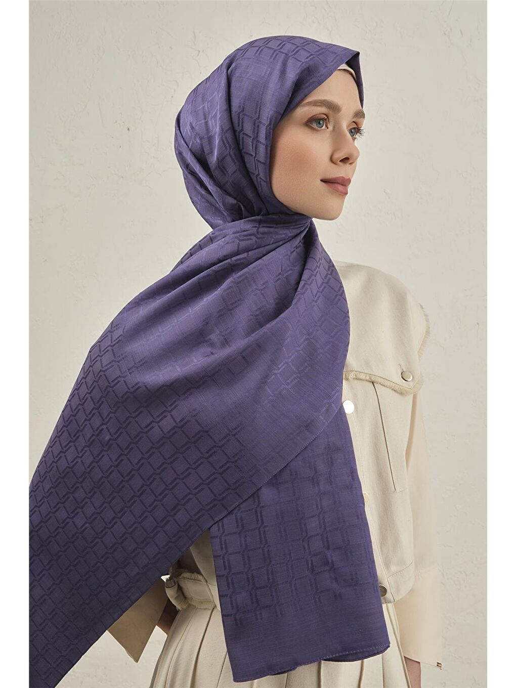 Mor Pamuk Floş Çapraz Desen Şal 2 45-3
