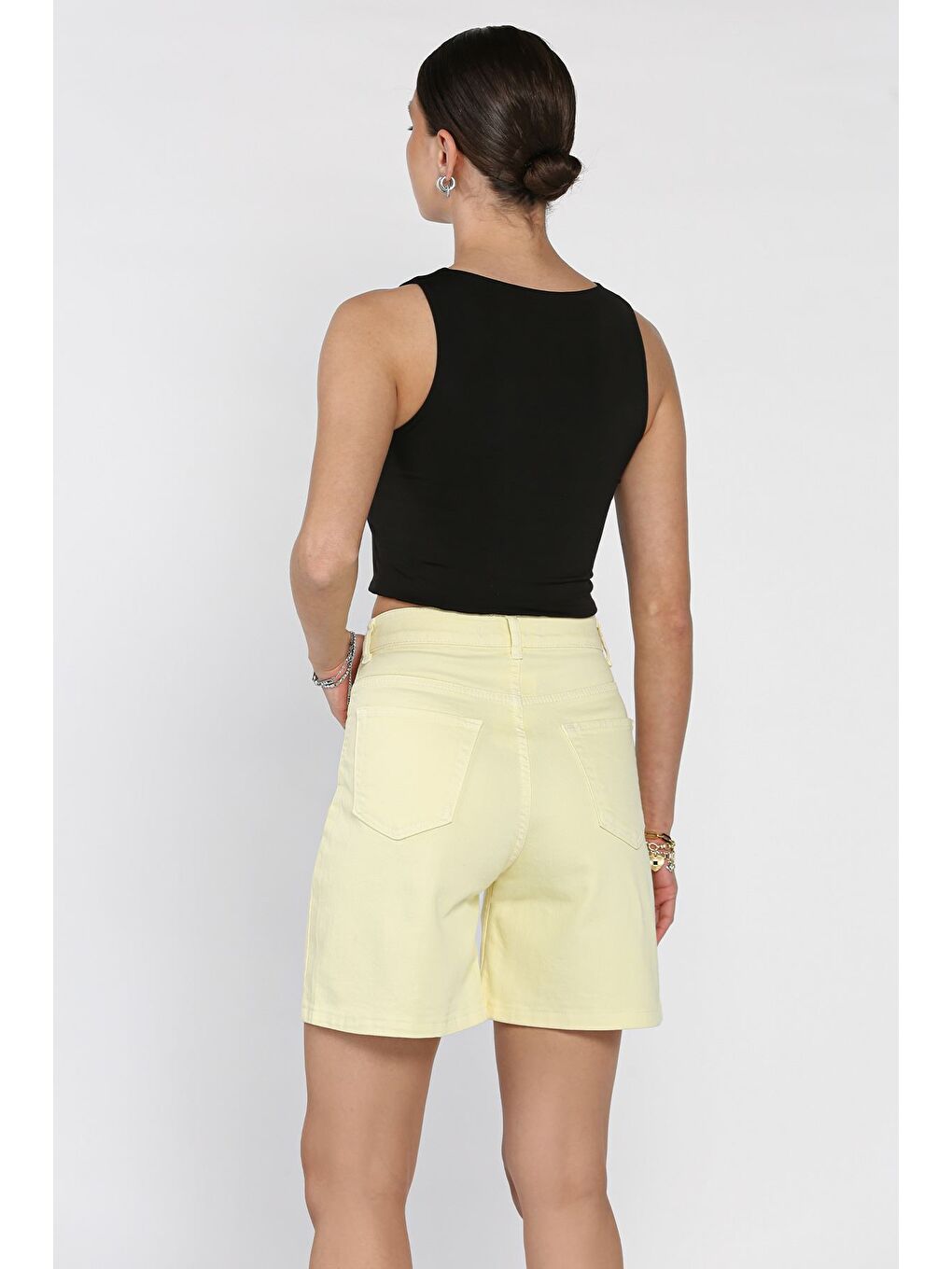 Sarı Kadın Yüksek Bel Şort-2