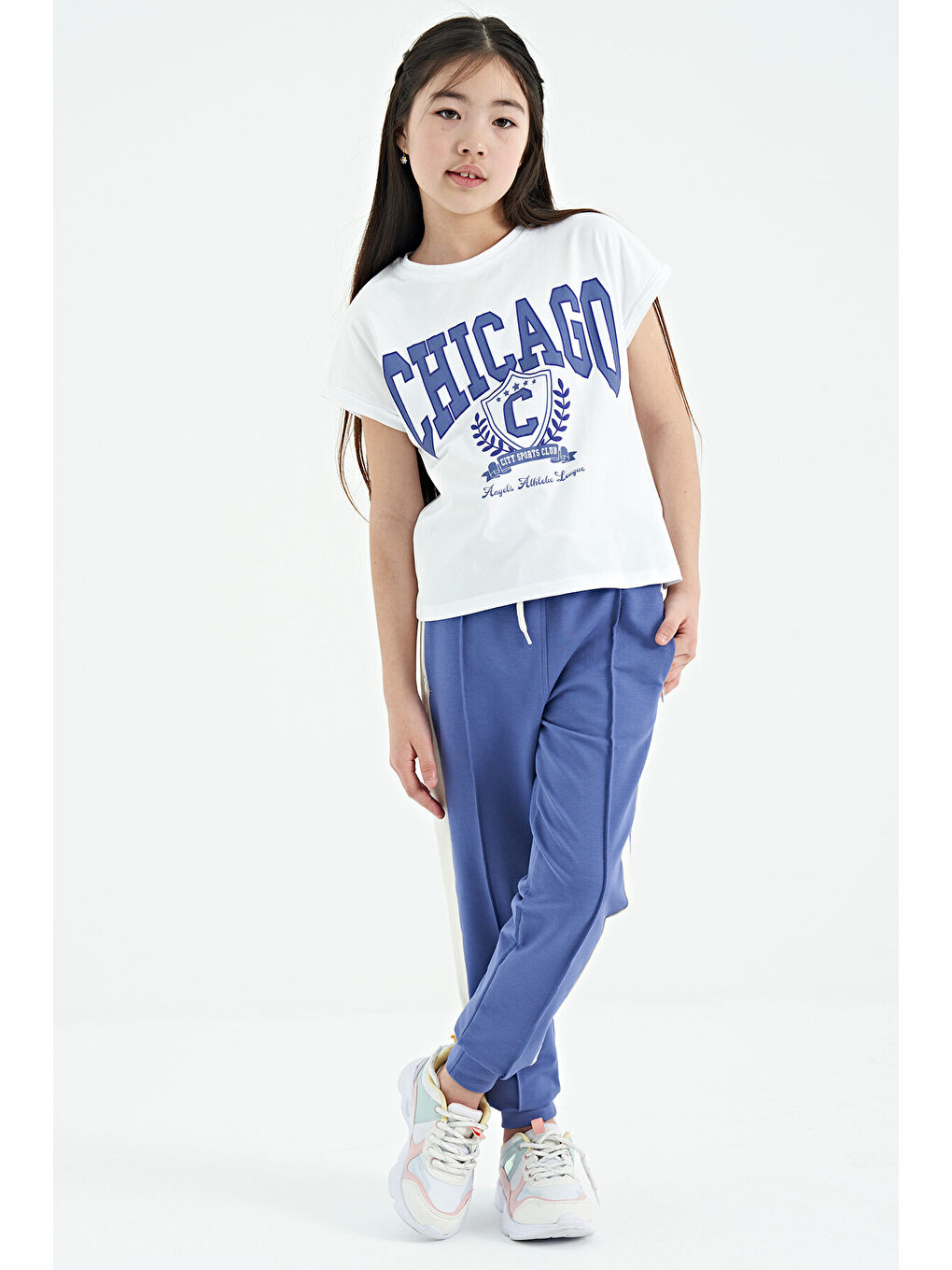 Mor Açık Eflatun Yan Bantlı Gizli Fermuar Cep Detaylı Jogger Kız Çocuk Eşofman Alt - 75122-8