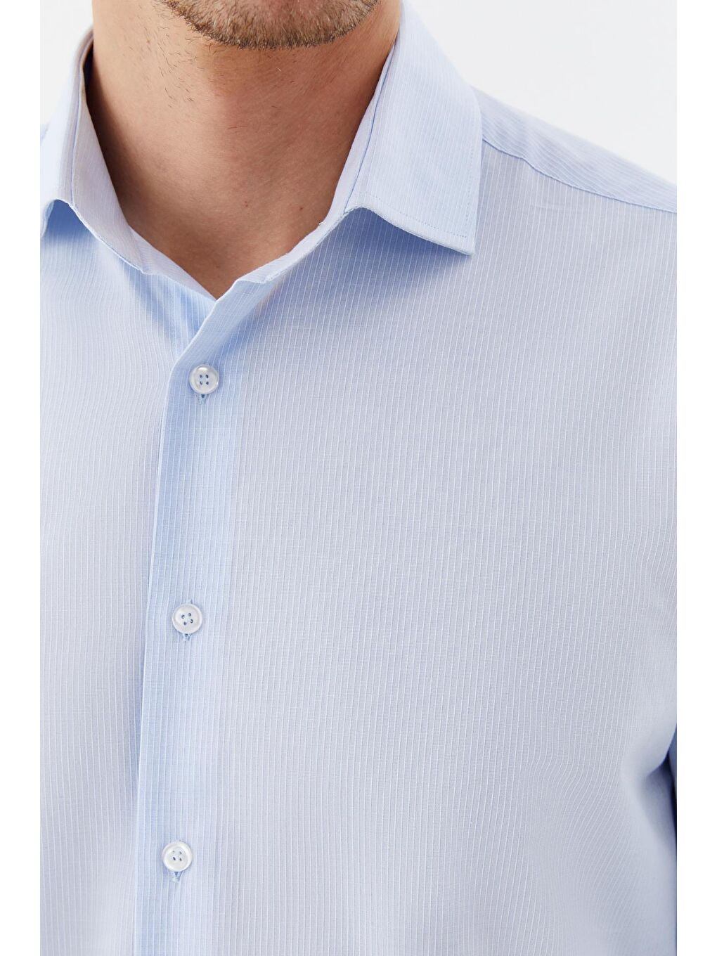 Erkek Açık Mavi Desenli Yarım İtalyan Yaka Regular Fit Gömlek-3