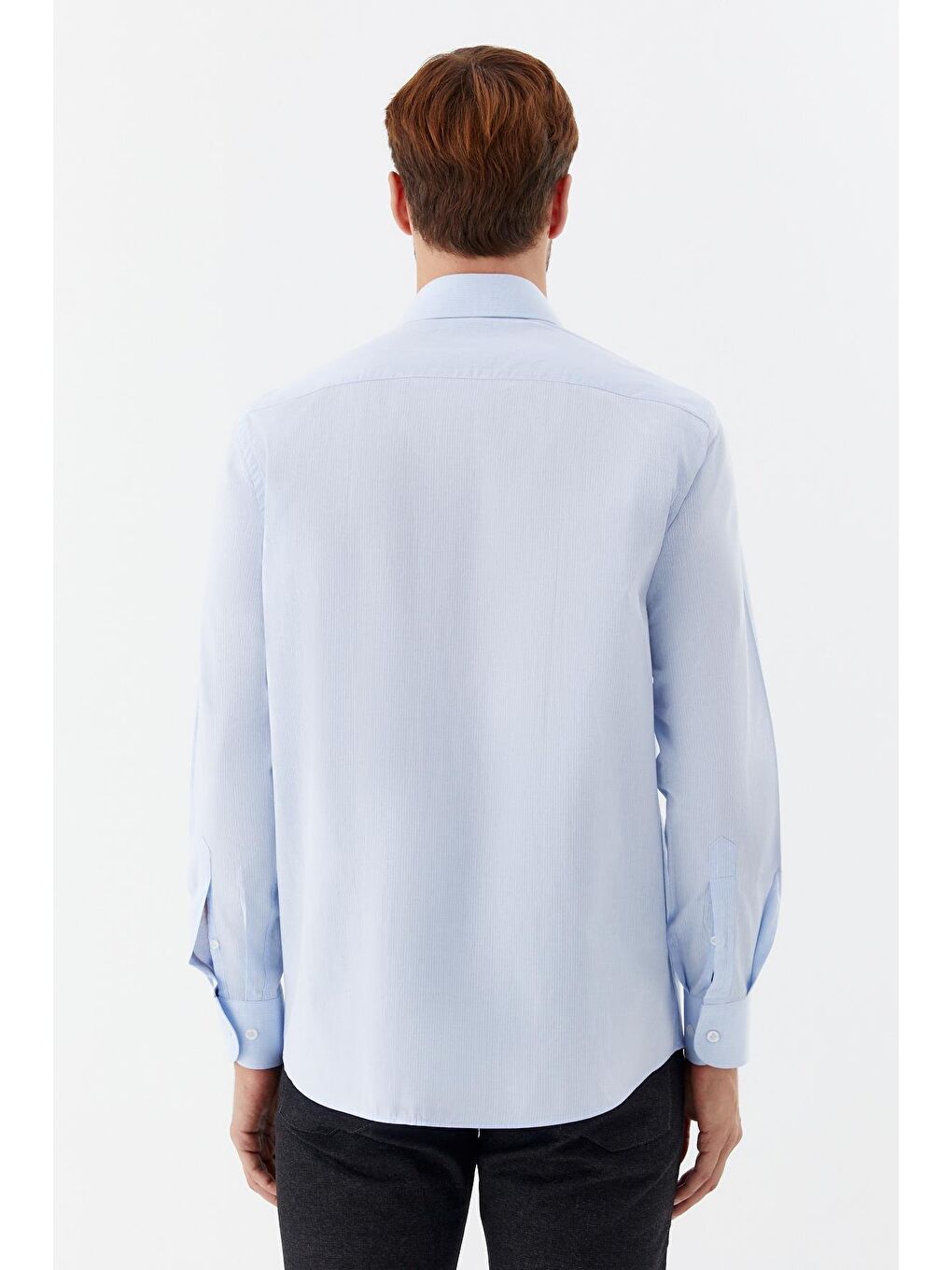 Erkek Açık Mavi Desenli Yarım İtalyan Yaka Regular Fit Gömlek-4