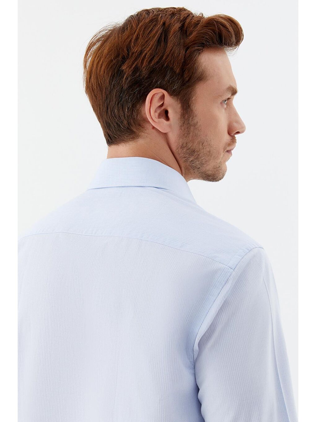 Erkek Açık Mavi Desenli Yarım İtalyan Yaka Regular Fit Gömlek-5