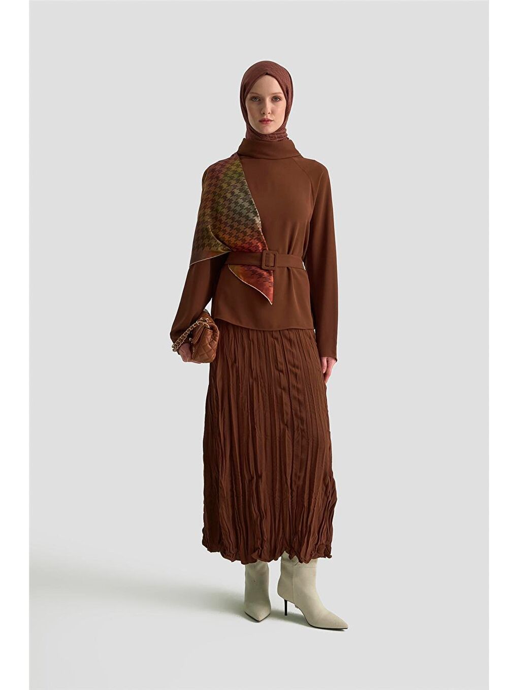 Kırışık Efektli Takım 25Kd1019 Kahverengi-1