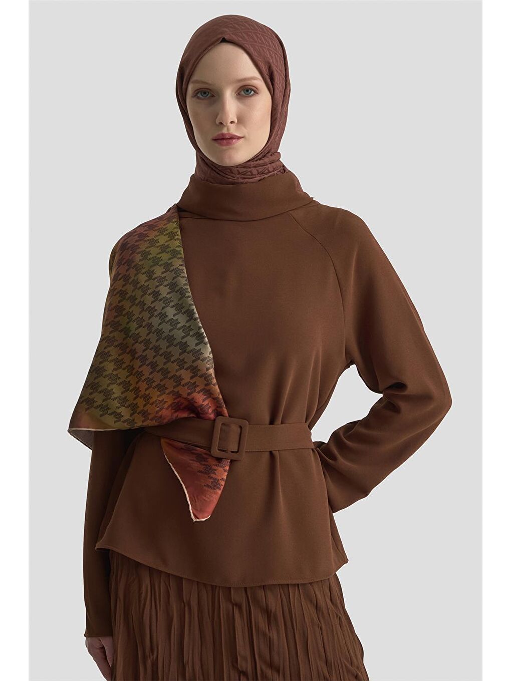 Kırışık Efektli Takım 25Kd1019 Kahverengi-2