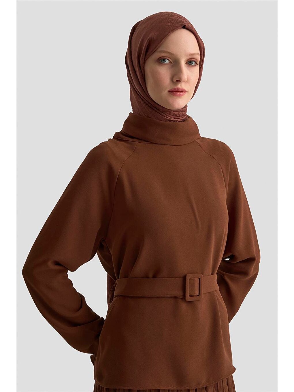 Kırışık Efektli Takım 25Kd1019 Kahverengi-3