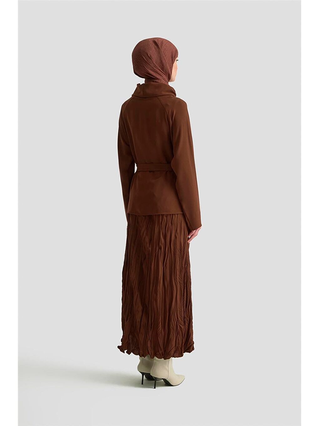 Kırışık Efektli Takım 25Kd1019 Kahverengi-5