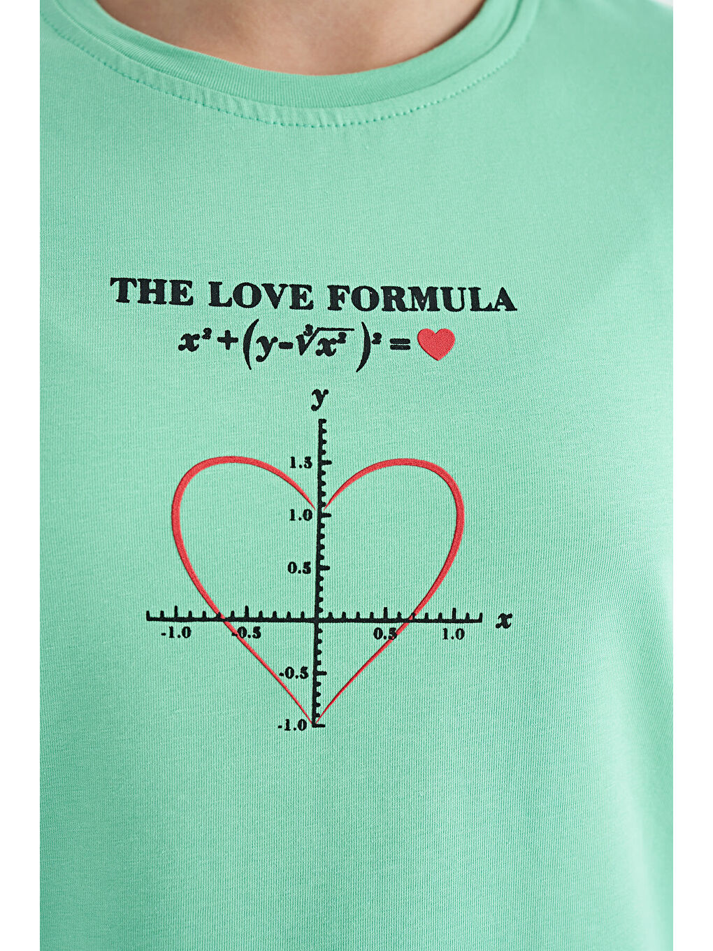 Turkuaz Su Yeşili O Yaka Baskı Detaylı Rahat Kalıp Kız Çocuk Tişört - 75129-8