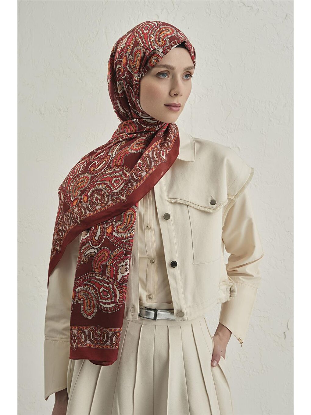 Kırmızı Premium Pure Etnik Desen Şal 1 15-1