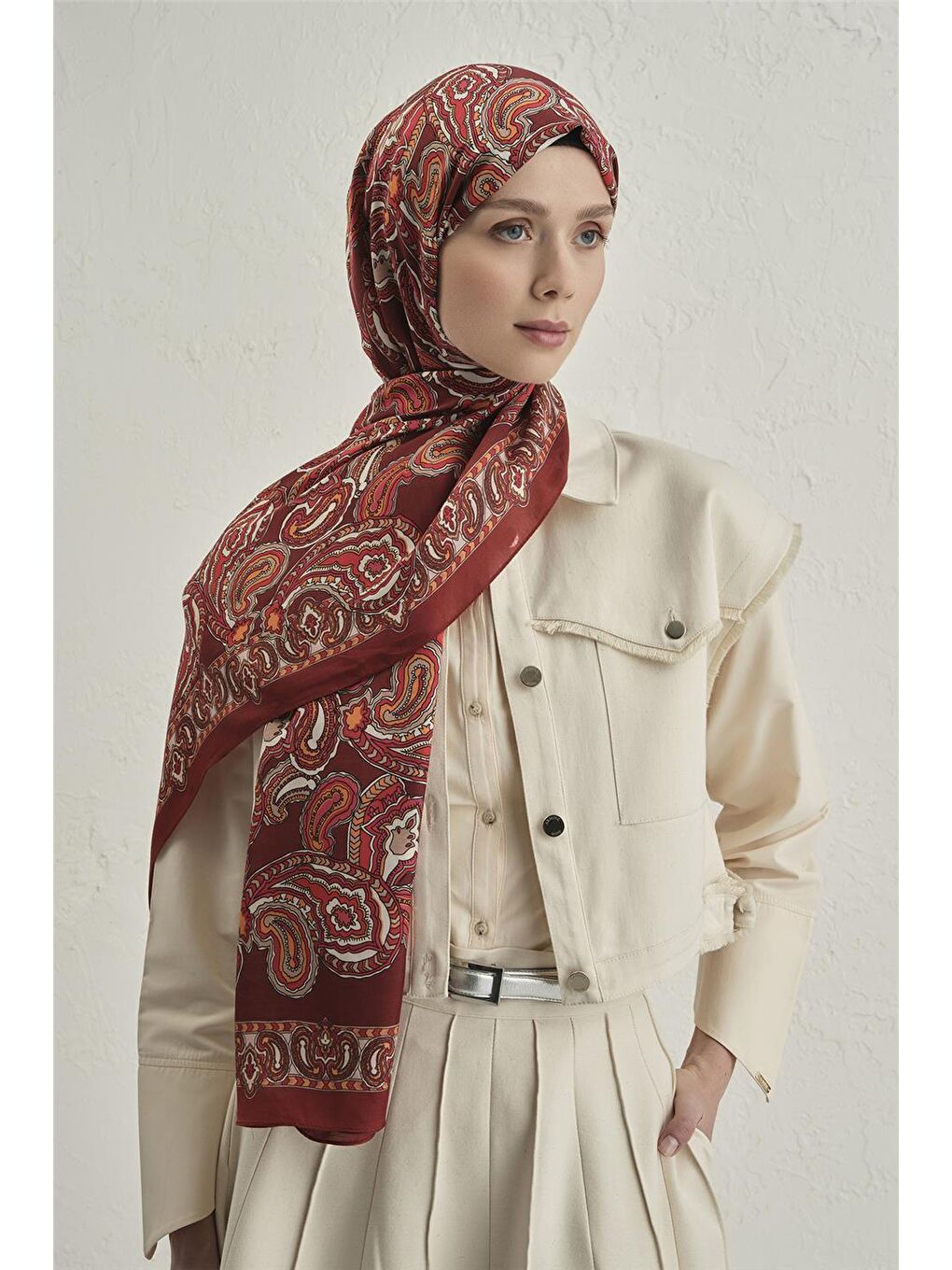 Kırmızı Premium Pure Etnik Desen Şal 1 15-2