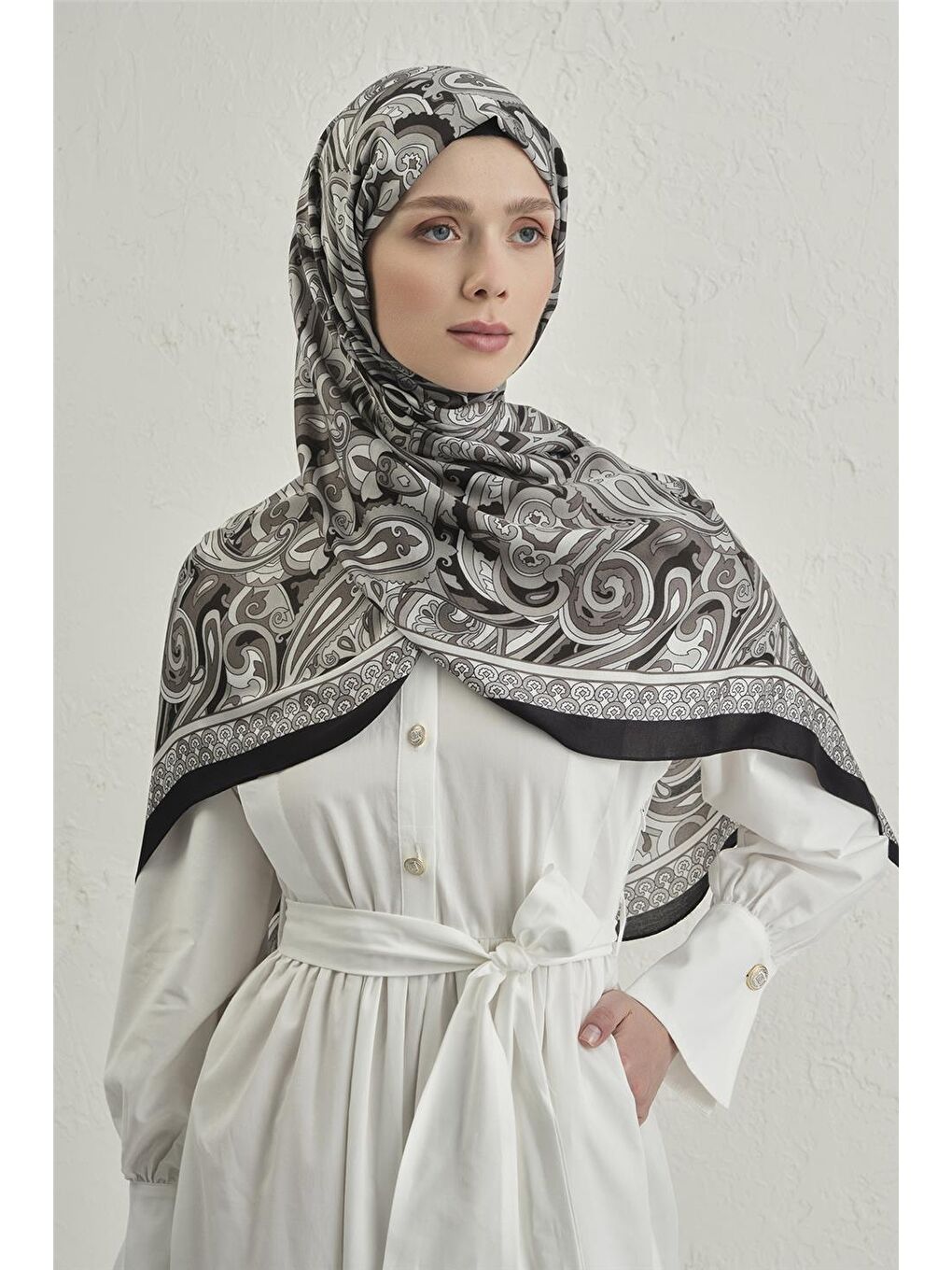 Gri Premium Pure Etnik Desen Şal 2 22-1