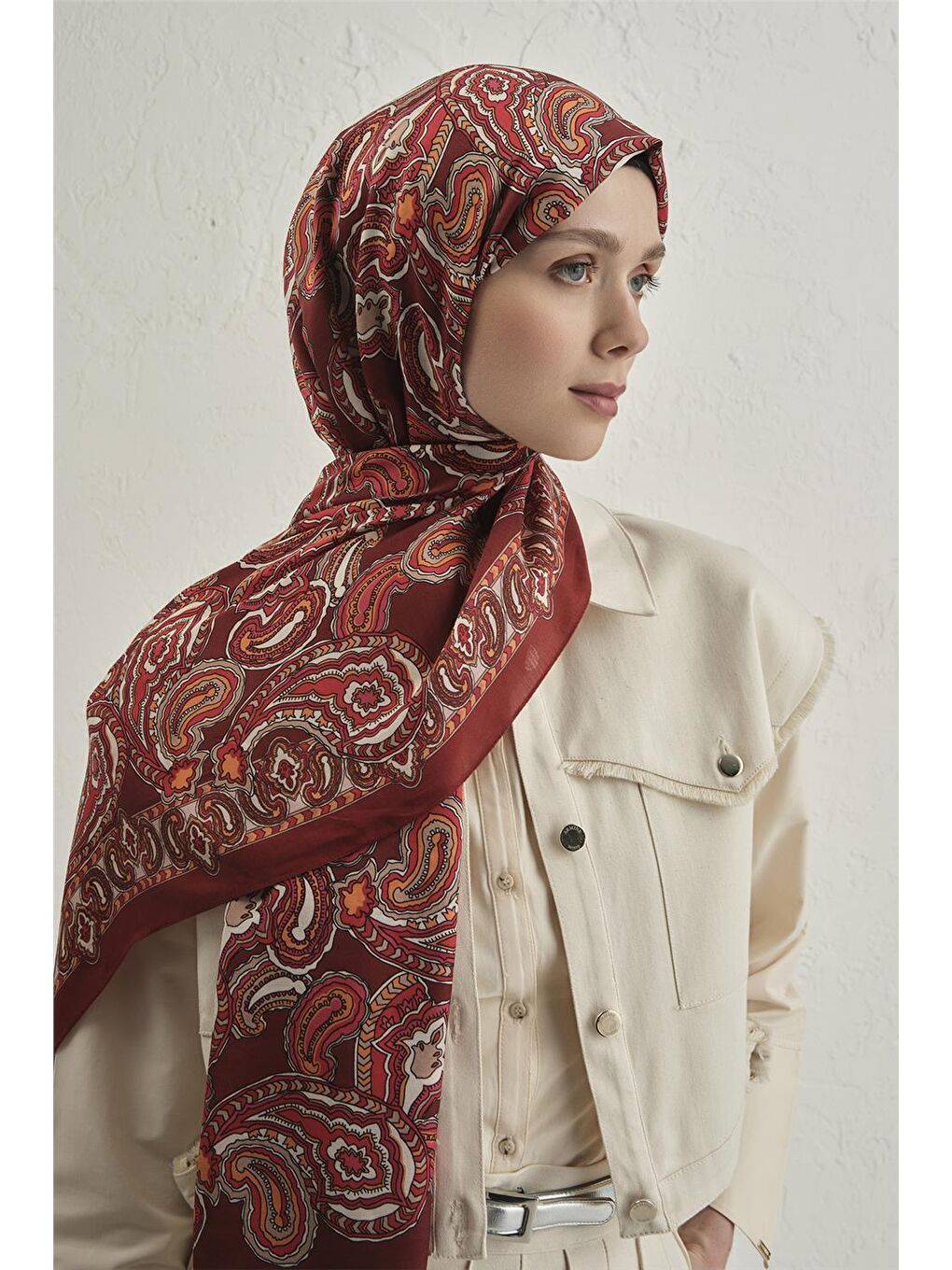 Kırmızı Premium Pure Etnik Desen Şal 1 15-3