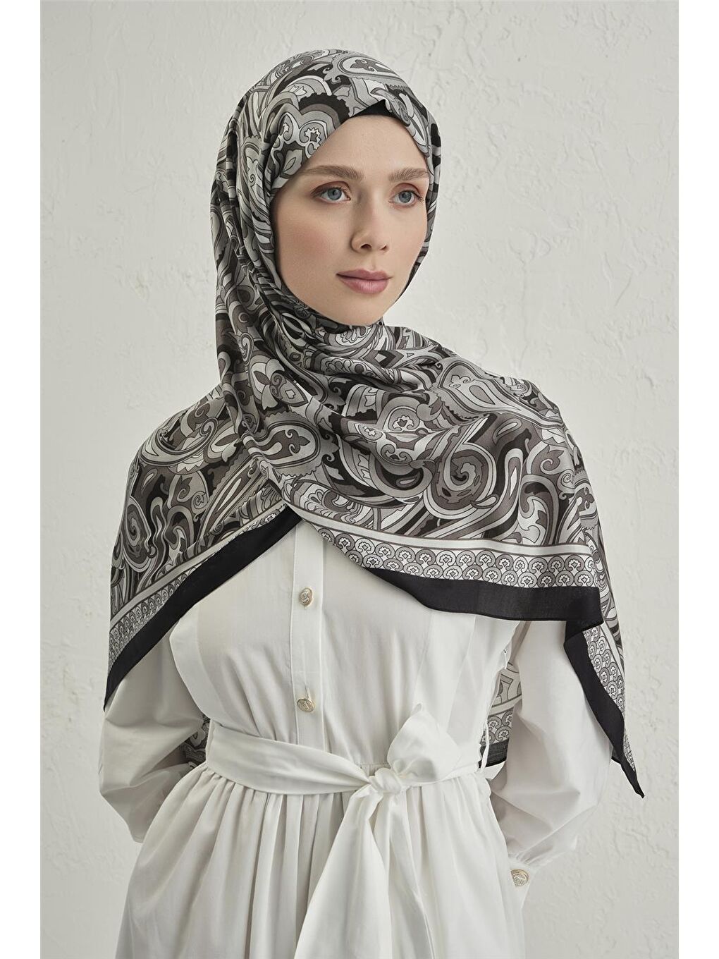 Gri Premium Pure Etnik Desen Şal 2 22-2