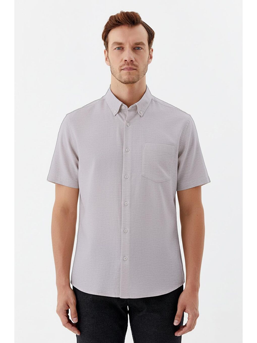 Erkek Bordo Kısa Kollu Pamuk Gömlek – Düz, Düğmeli Yaka, Regular Fit