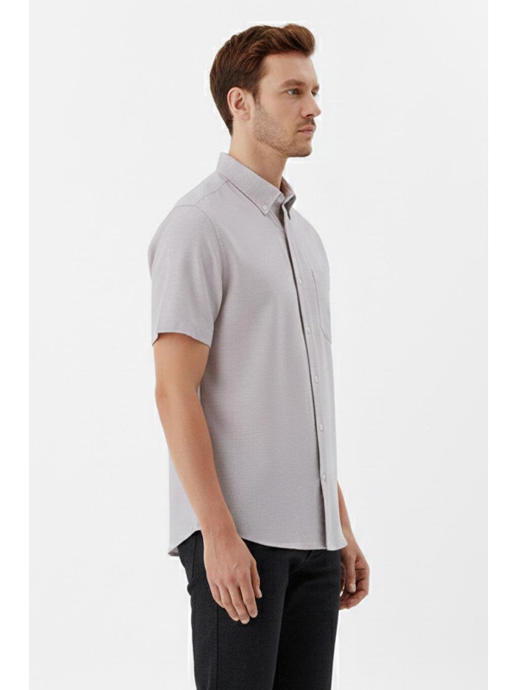 Erkek Bordo Kısa Kollu Pamuk Gömlek – Düz, Düğmeli Yaka, Regular Fit-2