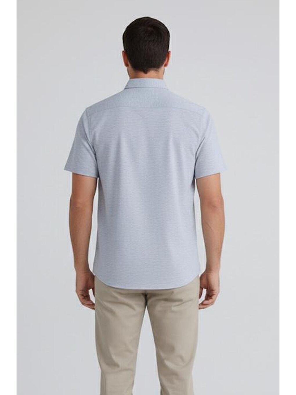 Erkek Haki Kısa Kollu Pamuk Gömlek – Düz, Düğmeli Yaka, Regular Fit-1