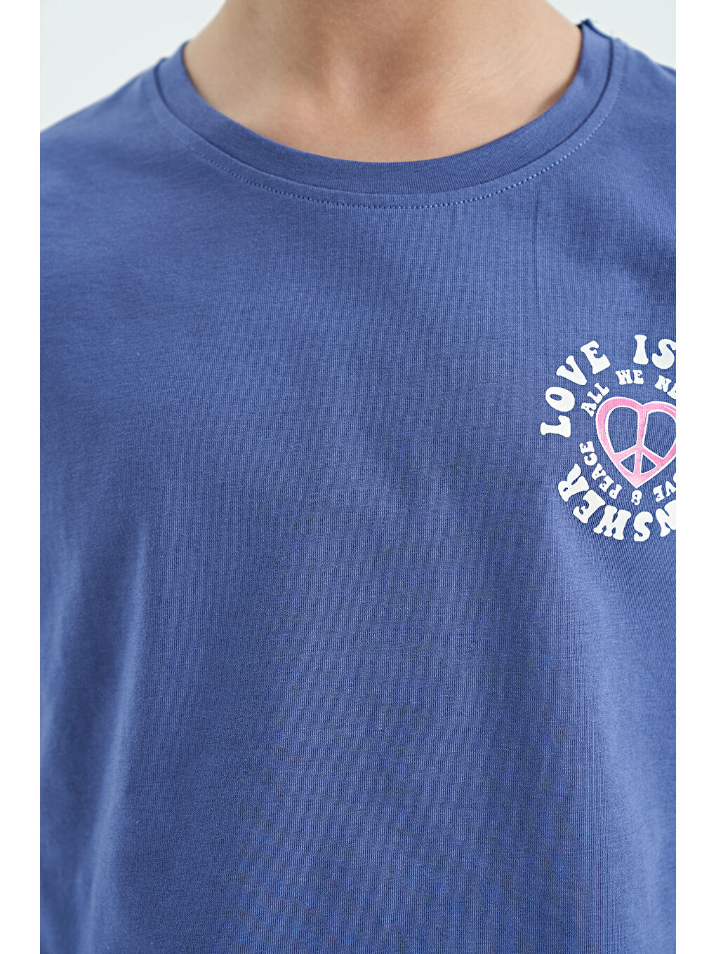 Mor Açık Eflatun Ön Arka Baskılı O Yaka Düşük Omuz Oversize Kısa Kollu Kız Çocuk Tişört - 75126-4