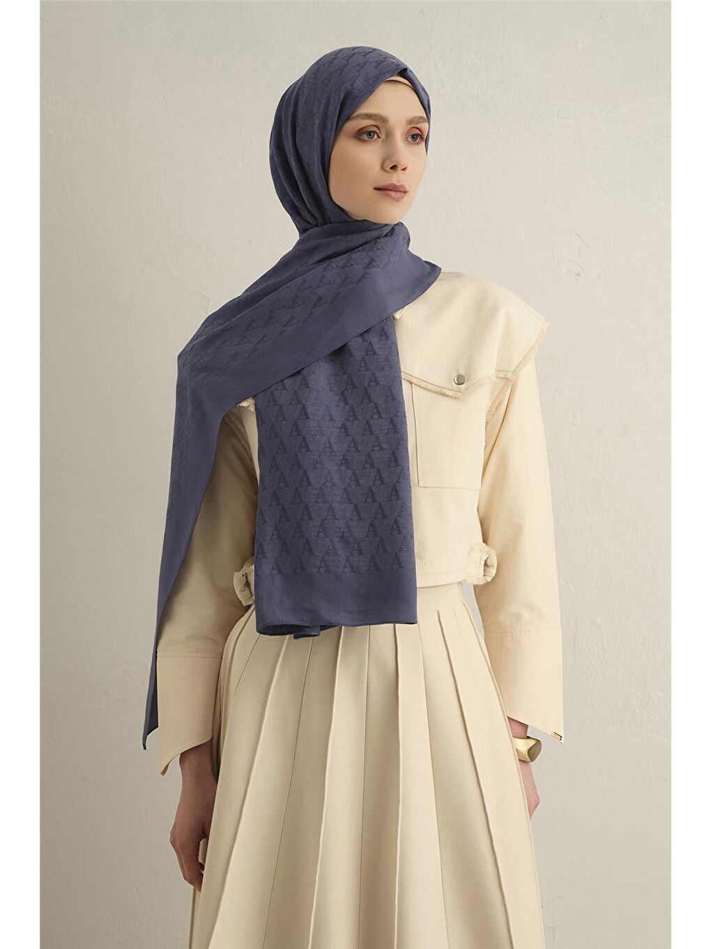 Mavi Pamora Aa Monogram Şal 3 26-2