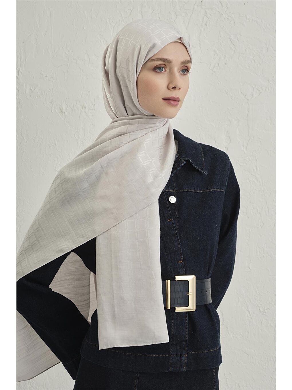 Gri Pamuk Floş Çapraz Desen Şal 2 17-1