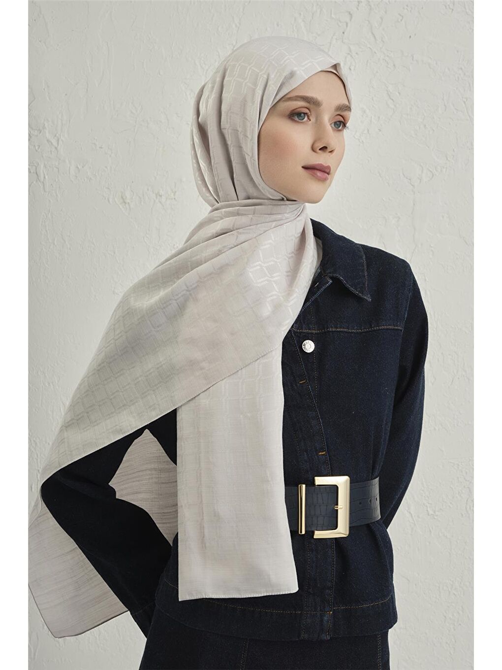 Gri Pamuk Floş Çapraz Desen Şal 2 17-2