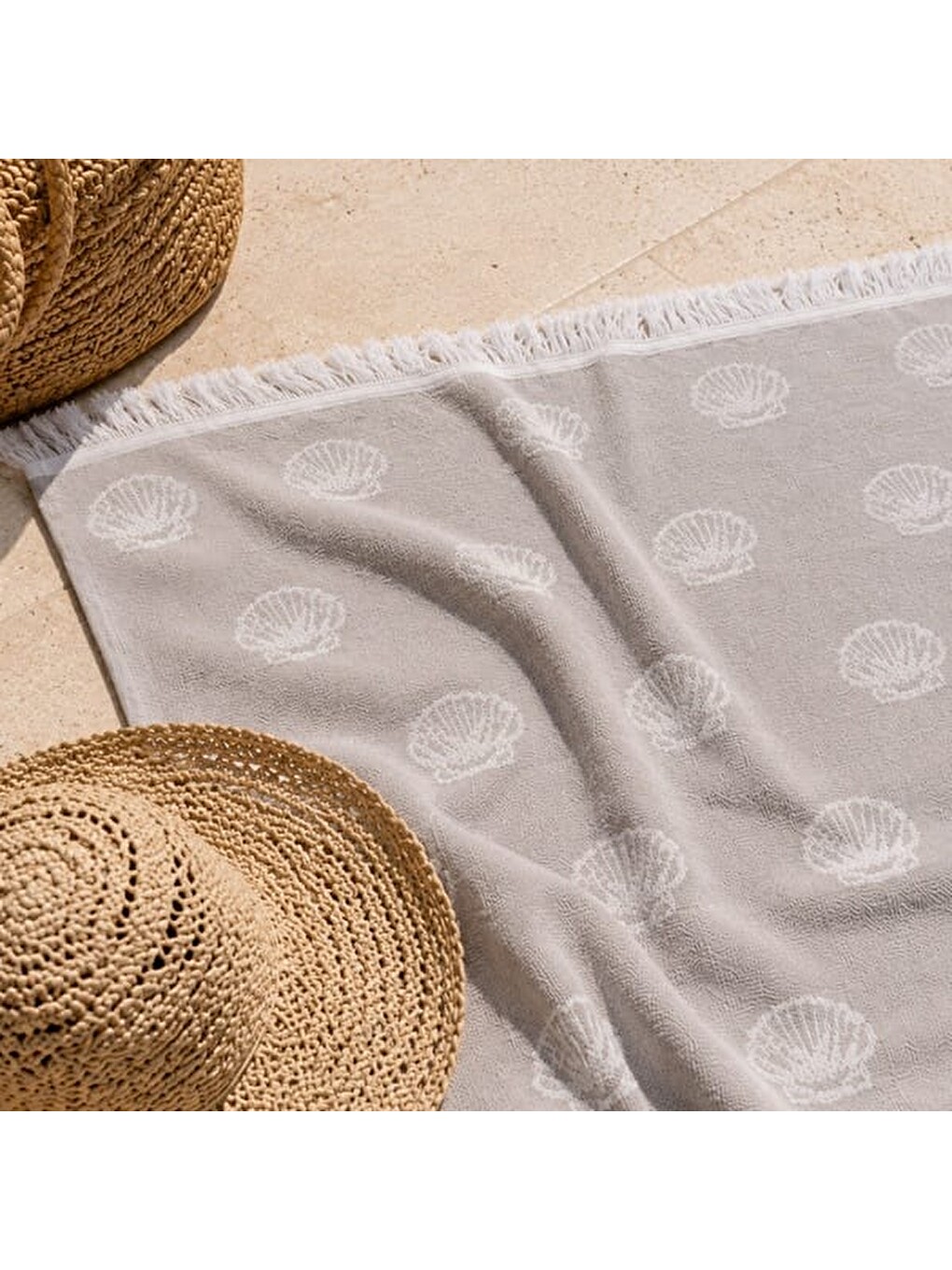 Soft Midye Desenli Plaj Havlusu - Bej - 70x140 cm-1