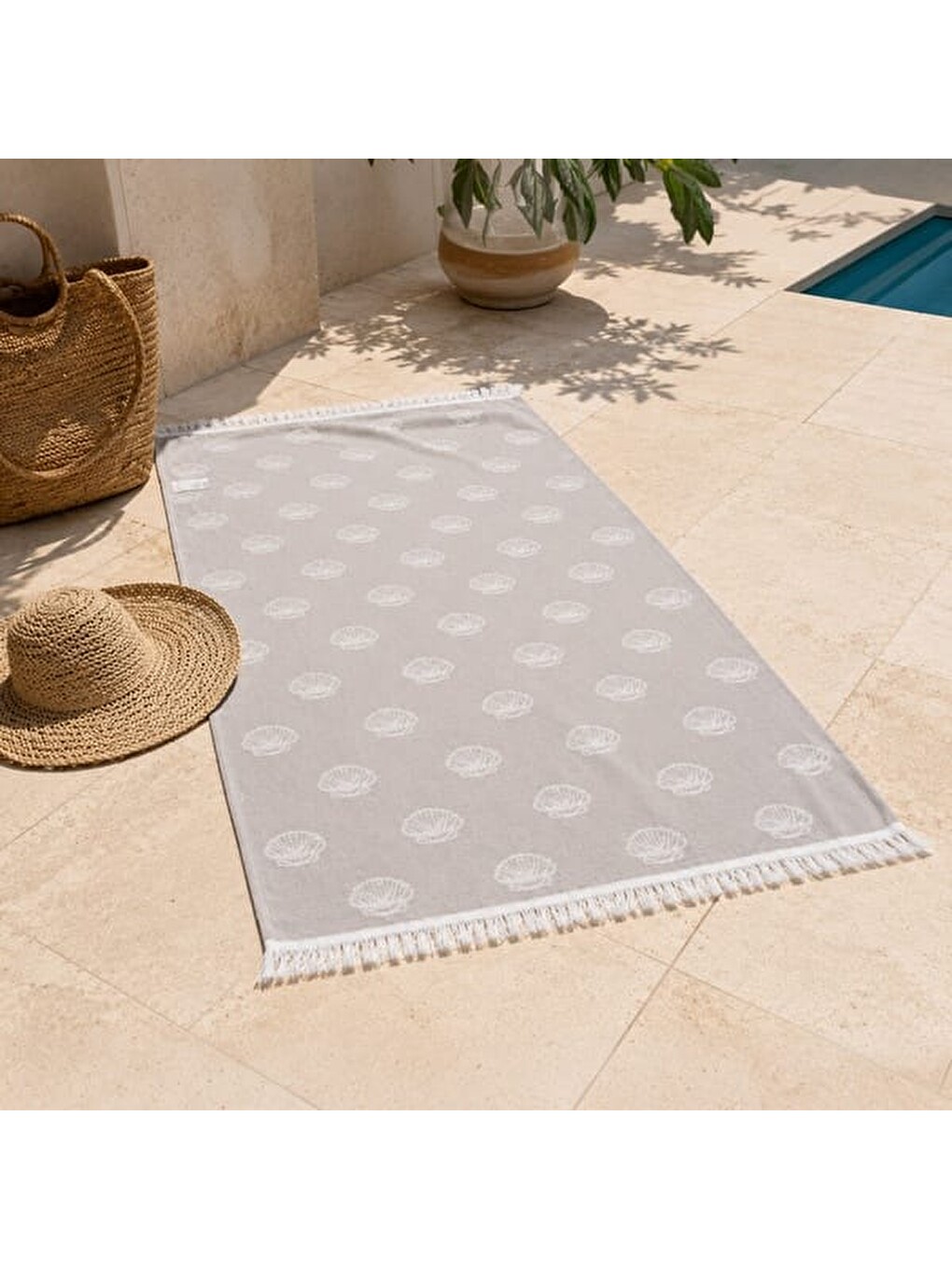 Soft Midye Desenli Plaj Havlusu - Bej - 70x140 cm-2