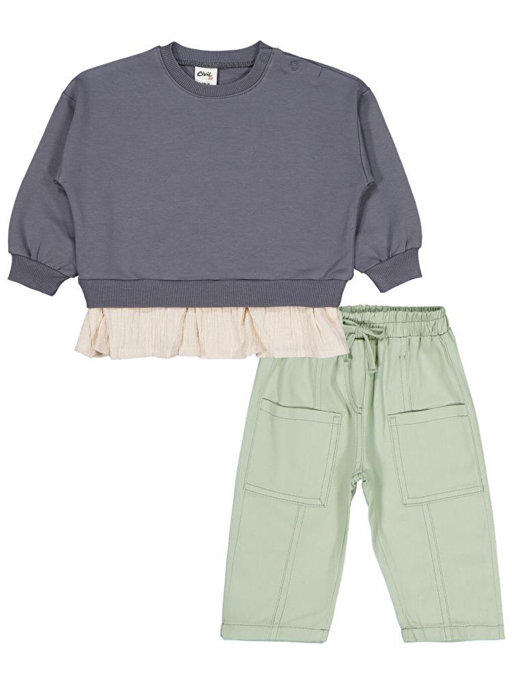 Gri Baby Çıkma Detaylı 6-18 Ay Takım-1