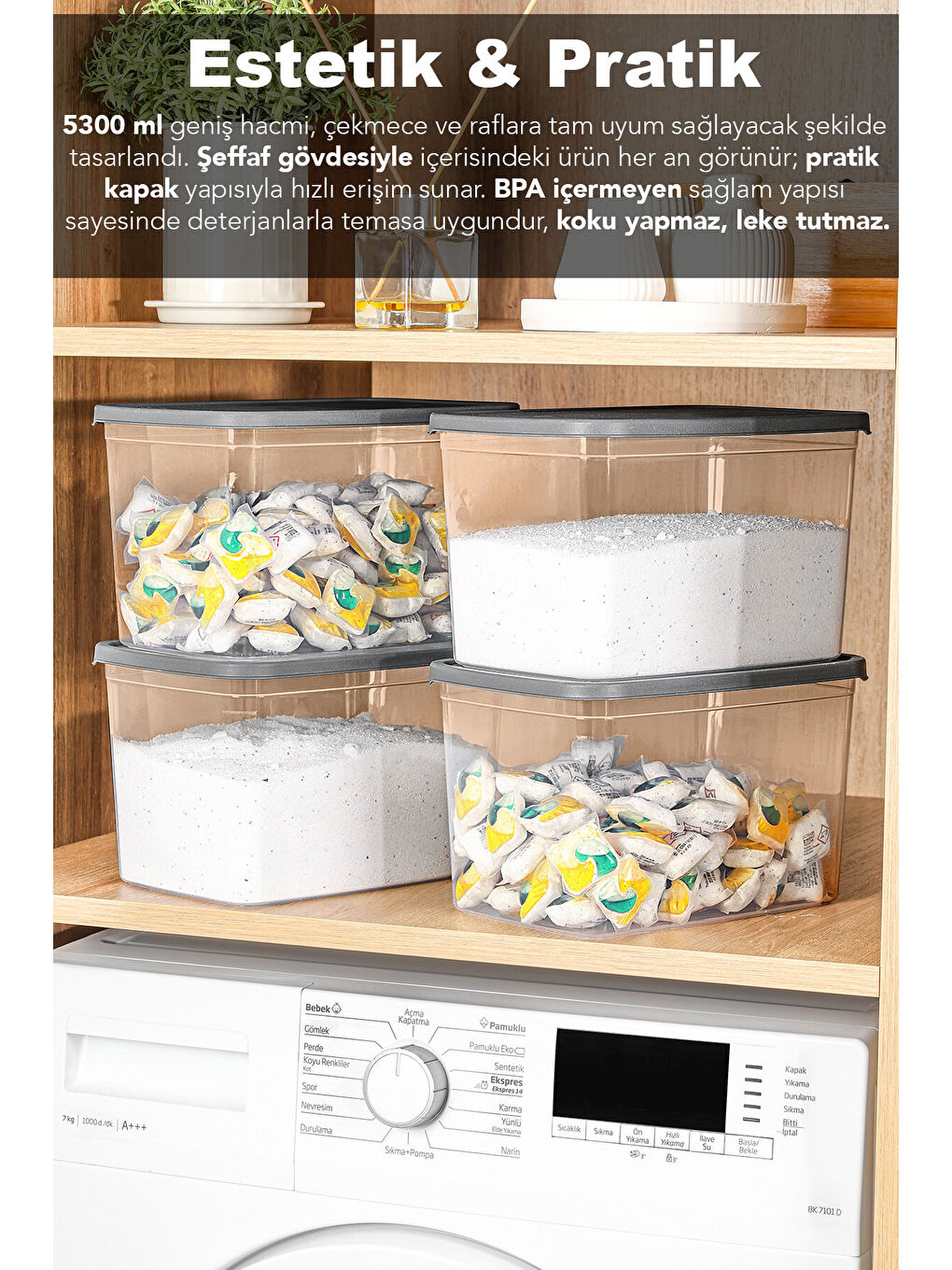 Renksiz 5'li Mega Boy Etiketli Deterjan Saklama Kutusu 5,3 l-2