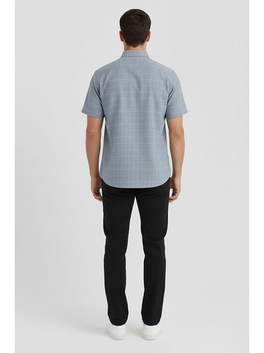 Erkek Haki Kısa Kollu Ekose Desenli Pamuk Gömlek – Düğmeli Yaka, Regular Fit-1