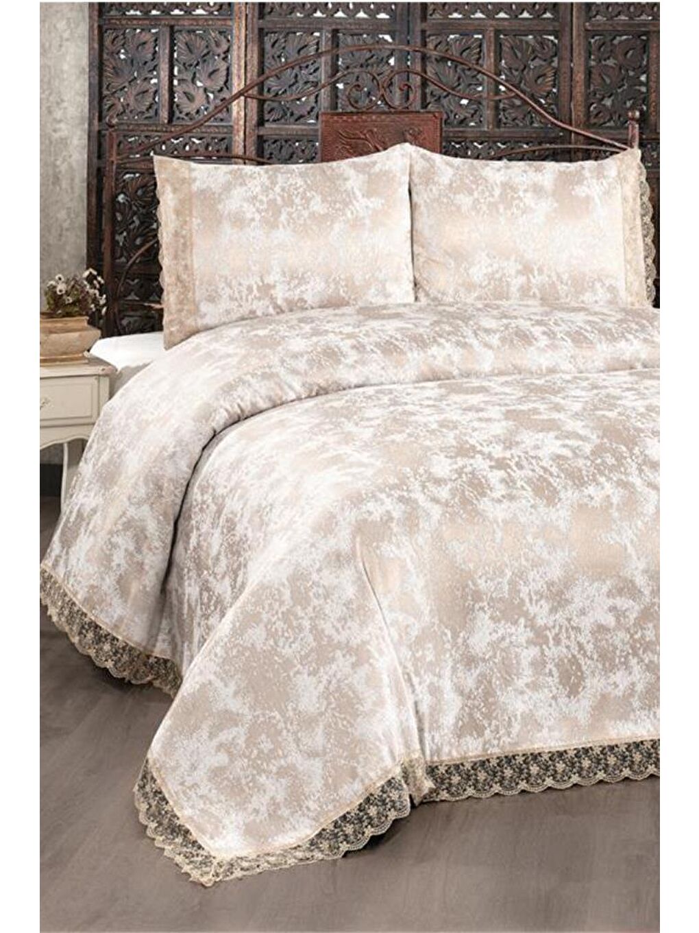 Kahverengi Peri Çift Kişilik Yatak Örtüsü Cappucino