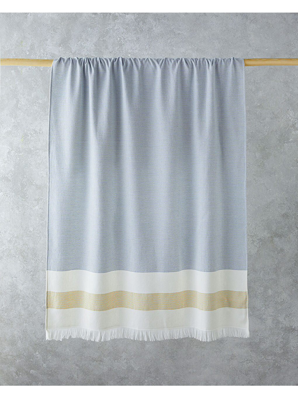 Poti Pamuklu Çizgili Plaj Havlusu 90x150 cm Ekru-Mavi-Sarı
